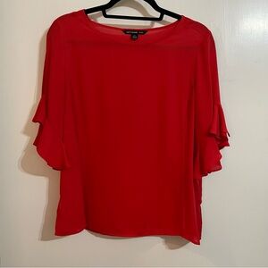 Zac & Rachel Red Blouse with Ruffled Flutter Sleeves Size PS